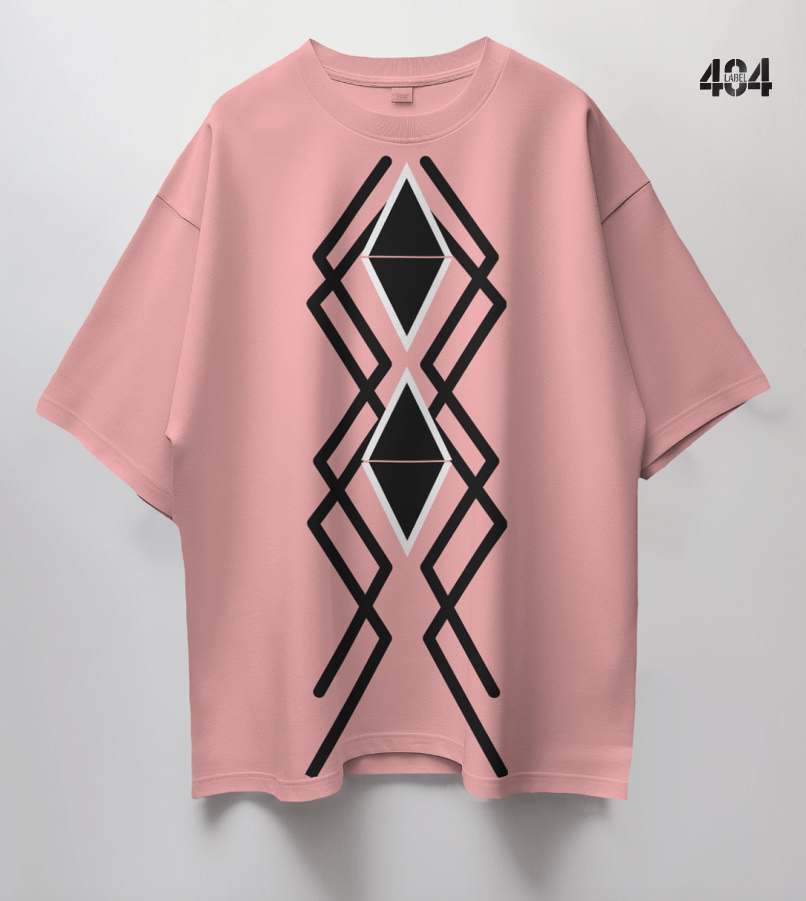 The design features a striking geometric pattern with interlocking diamond shapes and intersecting lines, creating a modern and bold aesthetic.