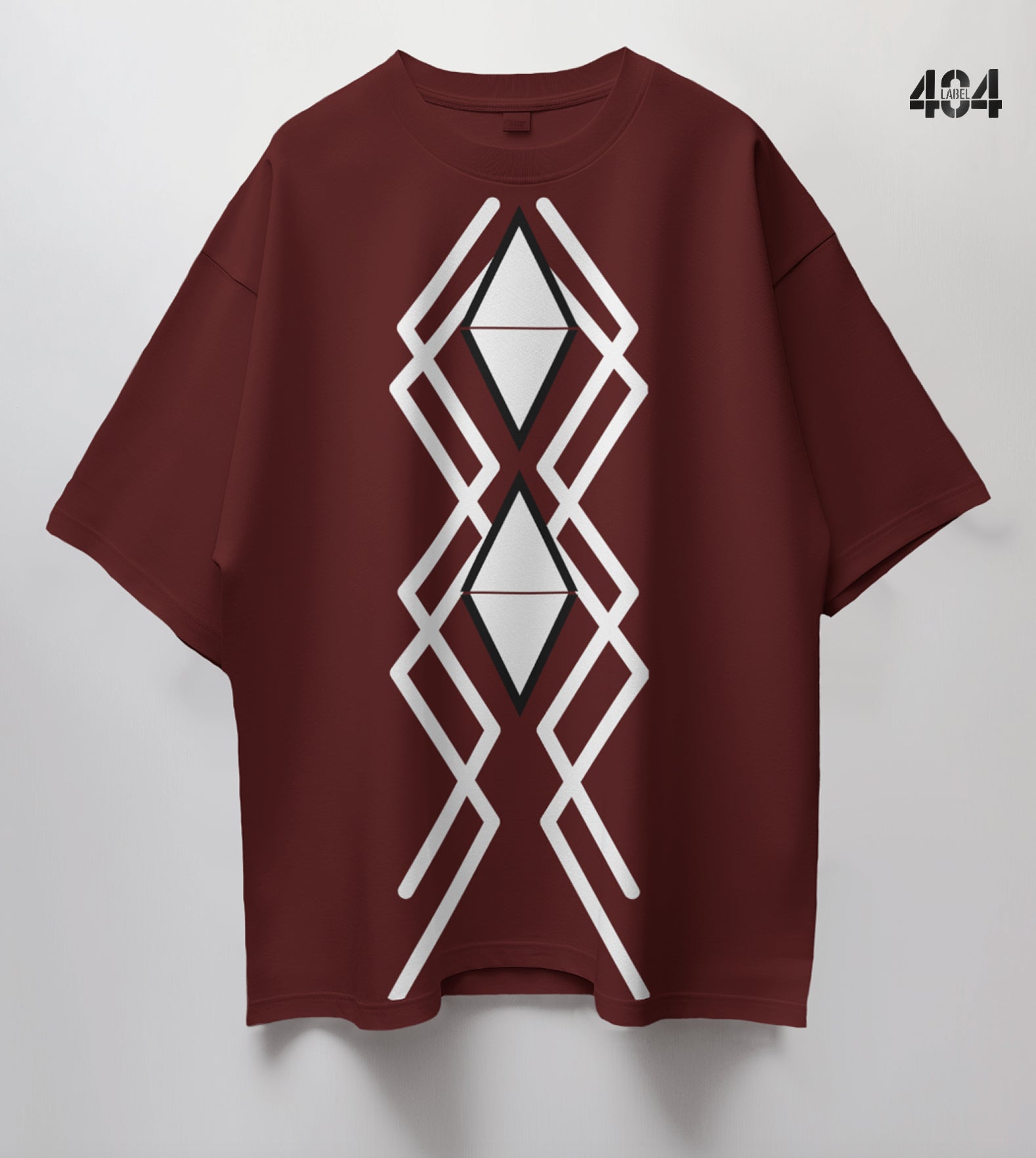 The design features a striking geometric pattern with interlocking diamond shapes and intersecting lines, creating a modern and bold aesthetic.