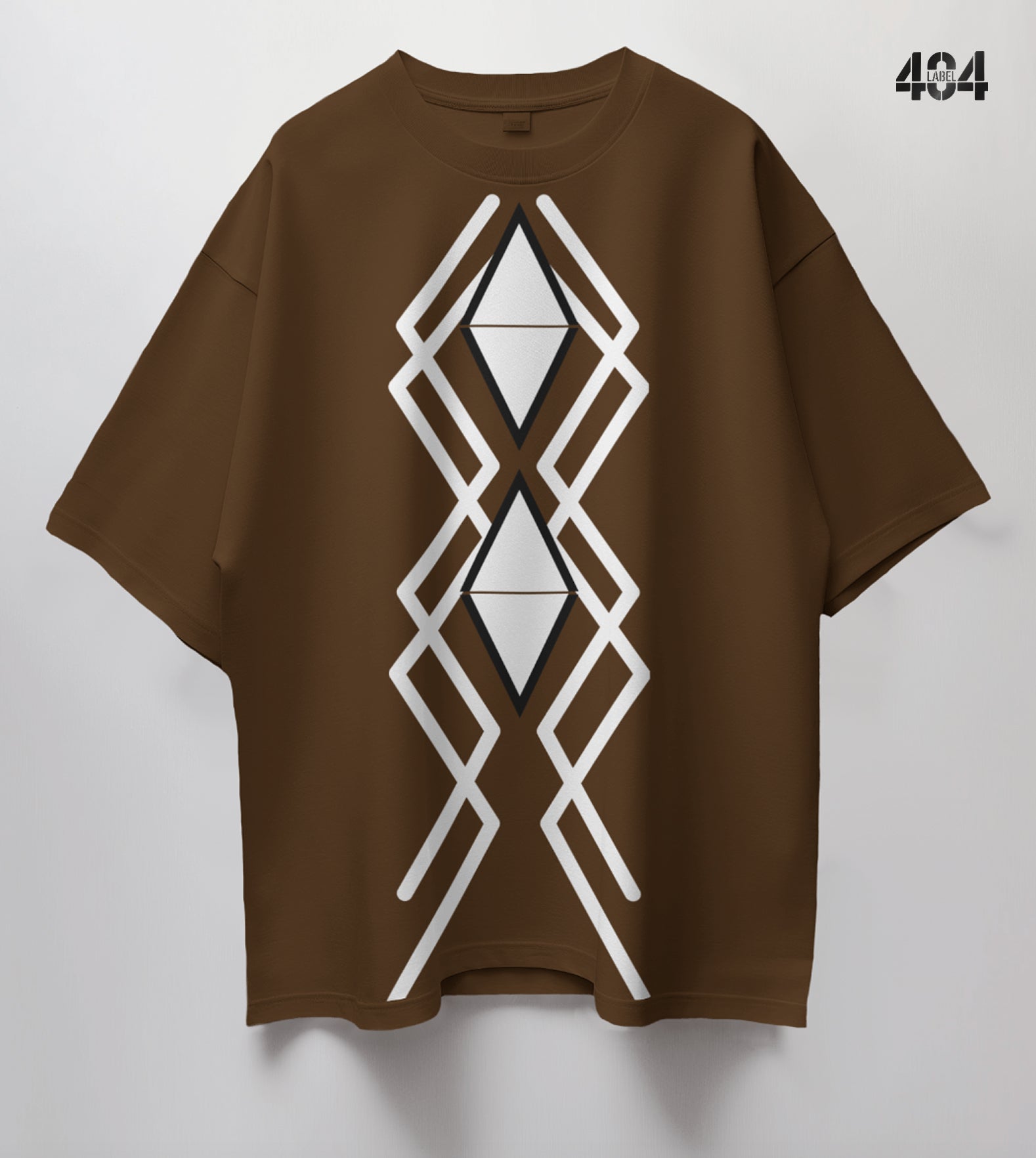 The design features a striking geometric pattern with interlocking diamond shapes and intersecting lines, creating a modern and bold aesthetic.