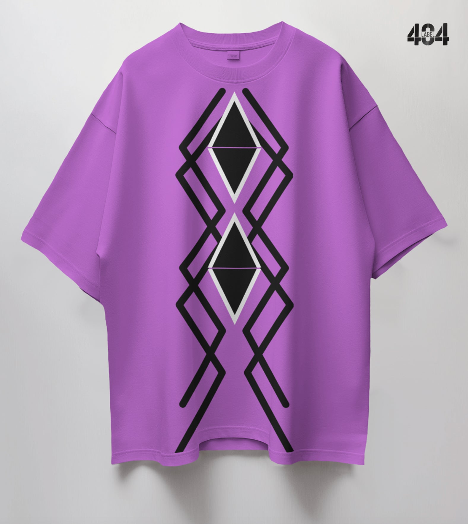 The design features a striking geometric pattern with interlocking diamond shapes and intersecting lines, creating a modern and bold aesthetic.