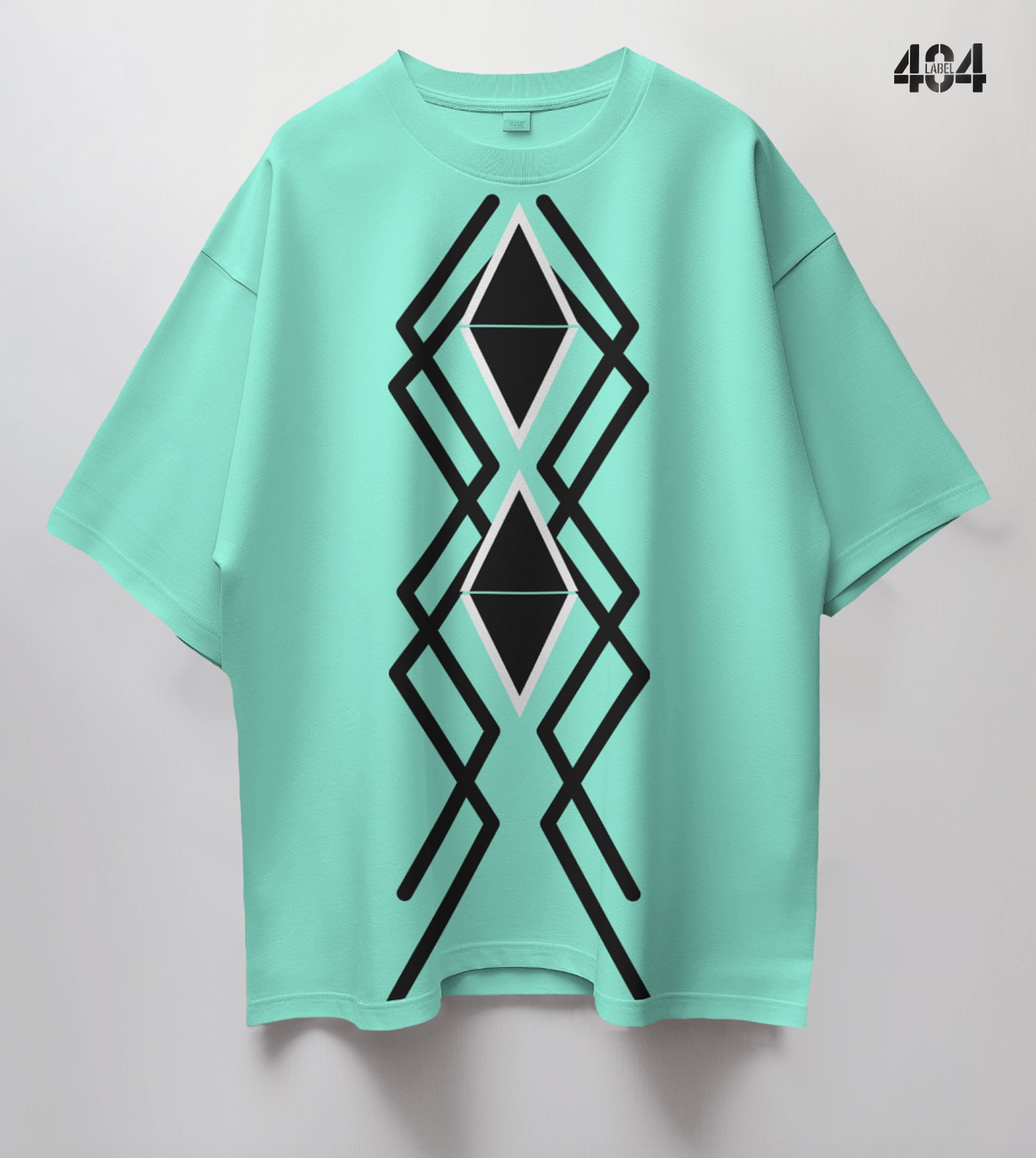 The design features a striking geometric pattern with interlocking diamond shapes and intersecting lines, creating a modern and bold aesthetic.