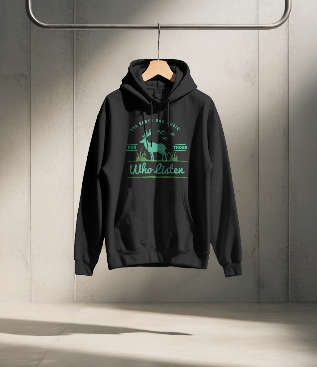 Elevate your wardrobe with our "Who Listen" Hoodie! This sleek black hoodie features a unique front print with a minimalist deer graphic