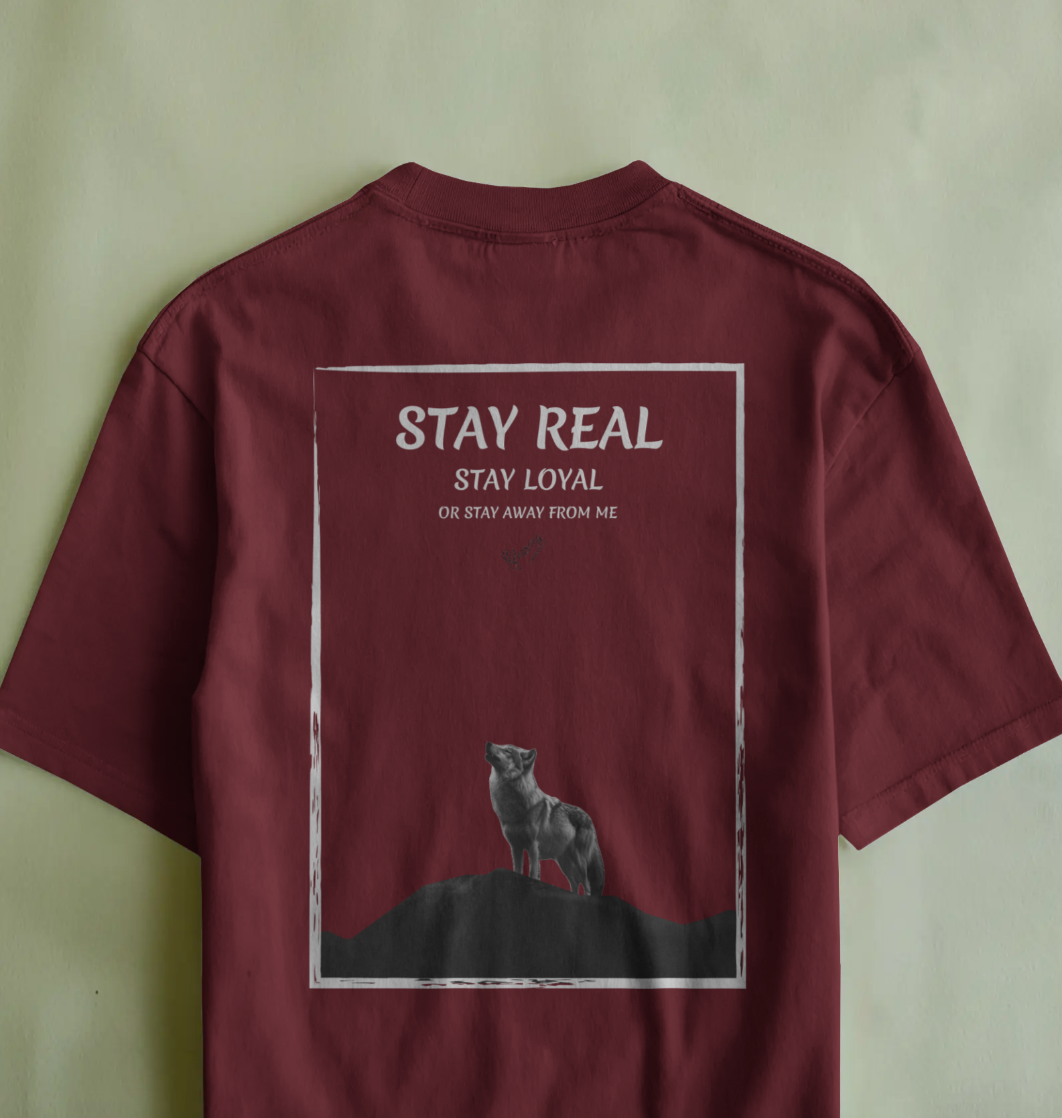 Stay Real Wolf Frame Graphic Oversized T-Shirt