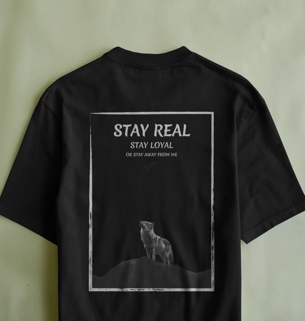Stay Real Wolf Frame Graphic Oversized T-Shirt