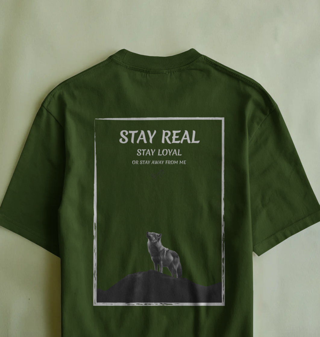 Stay Real Wolf Frame Graphic Oversized T-Shirt