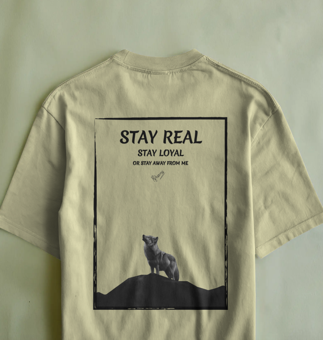 Stay Real Wolf Frame Graphic Oversized T-Shirt