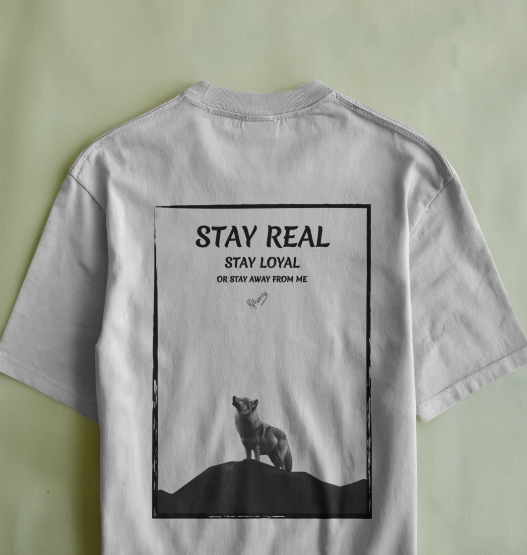 Stay Real Wolf Frame Graphic Oversized T-Shirt