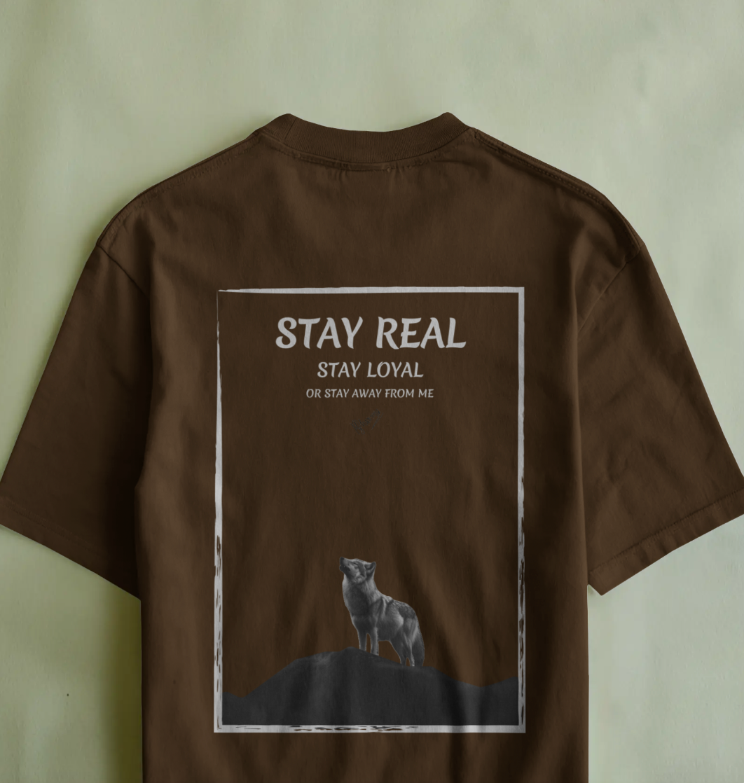 Stay Real Wolf Frame Graphic Oversized T-Shirt