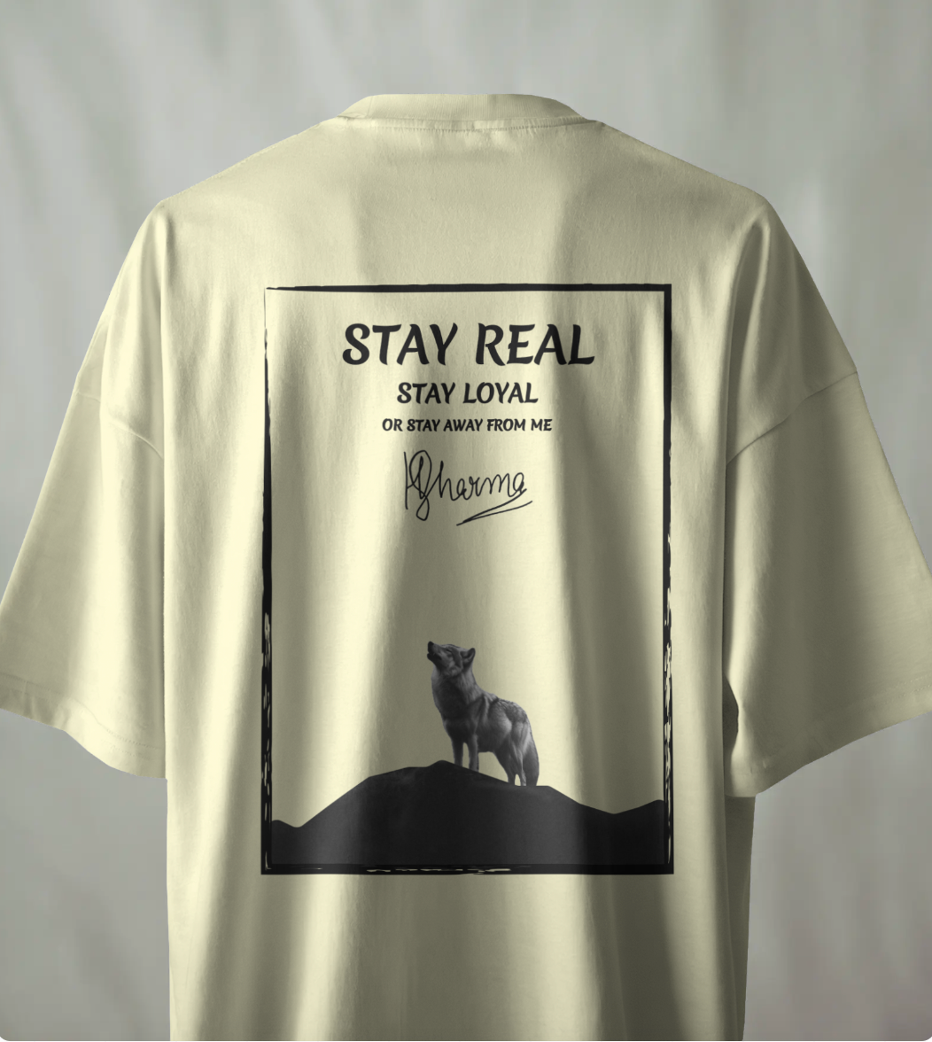 Stay Real Wolf Frame Graphic Oversized T-Shirt