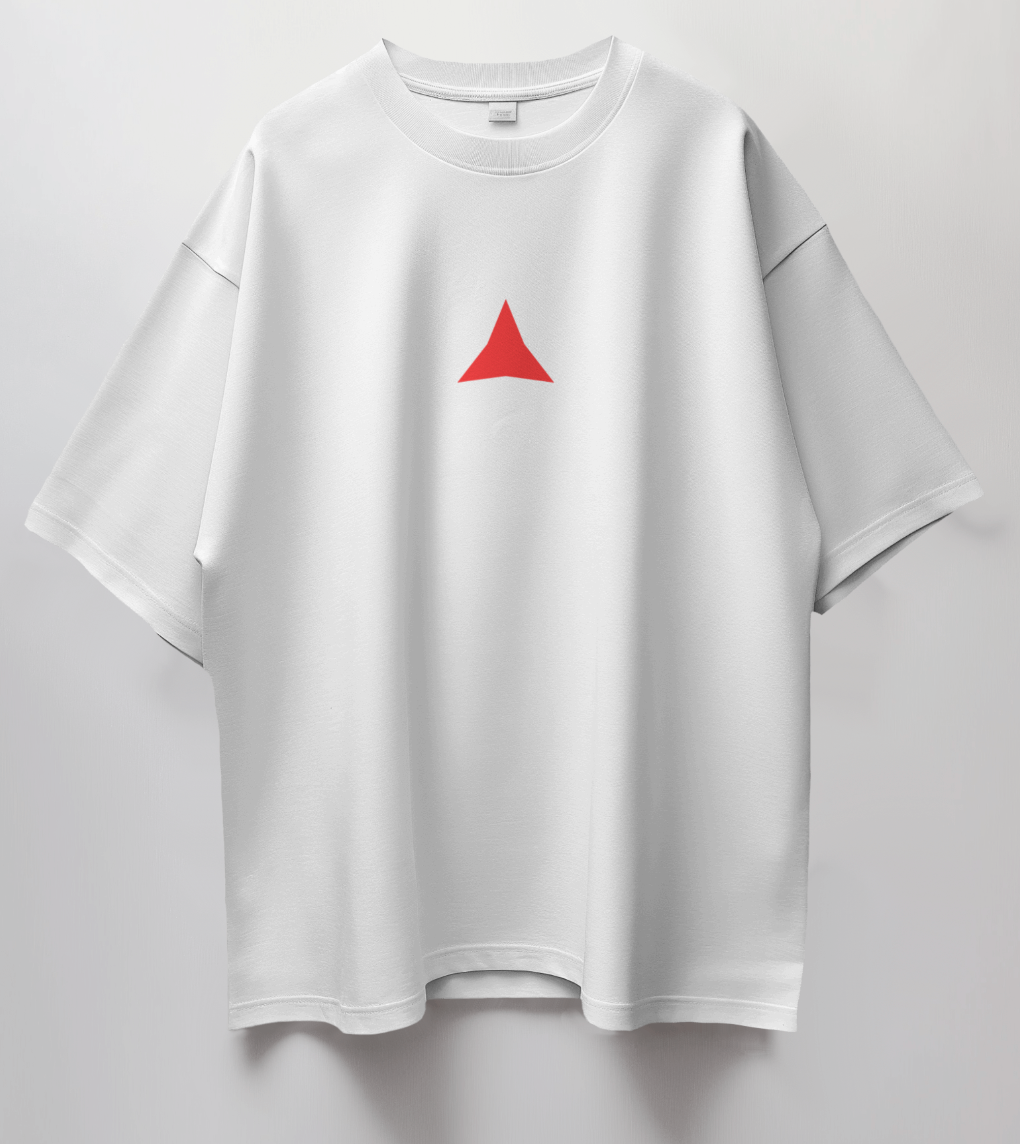Minimalist Red Triangle & Automotive Back Print Oversized T-Shir