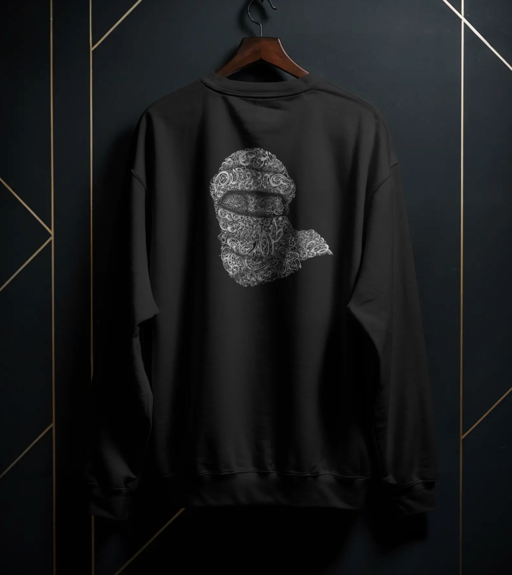 🎭 'Veiled Figure' Intricate Back Print Sweatshirt | Heavyweight 320 GSM Fleece